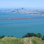 Marin Headlands trail with the Golden Gate Bridge spanning the bay