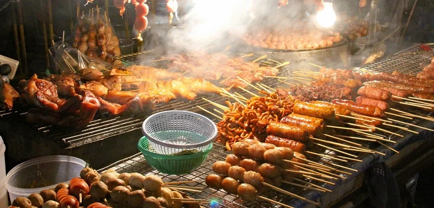Save money by eating at authentic local street food market abroad